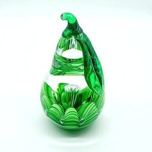Joe St. Clair Green Studio Art Glass Pear Paperweight